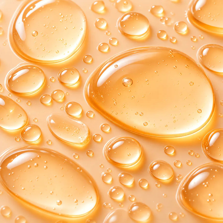 Glossy amber droplets